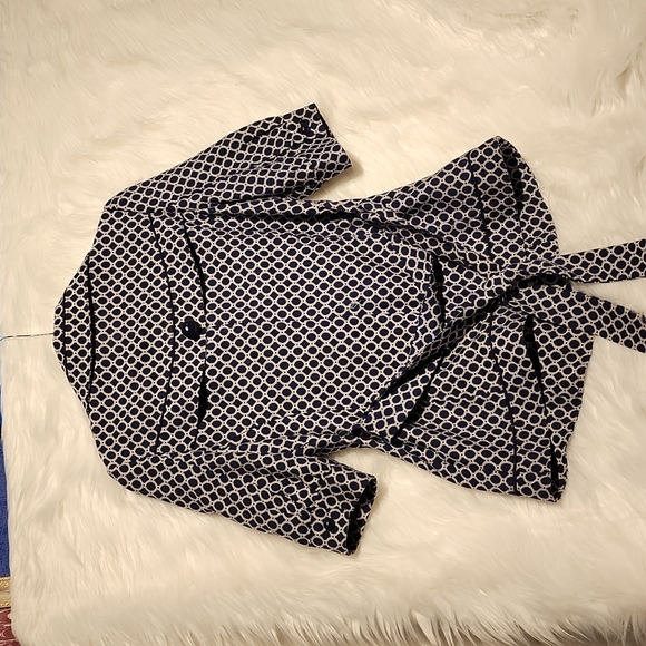 Aryn K Blue & White Jacket double breasted  Sz Large - Picture 4 of 13